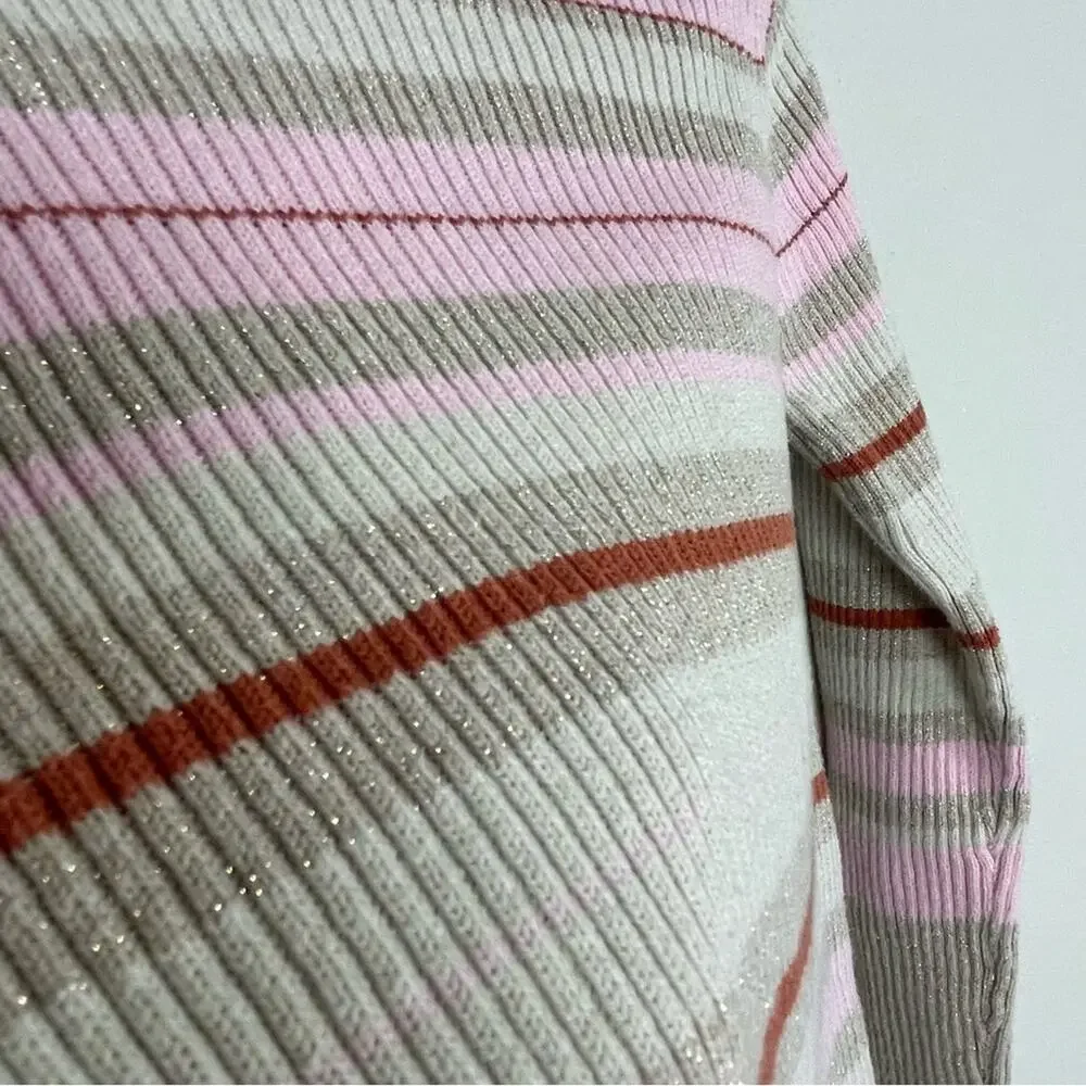 Tommy Bahama Tan Pink Sparkle Stripe Turtle Neck Sweater 5